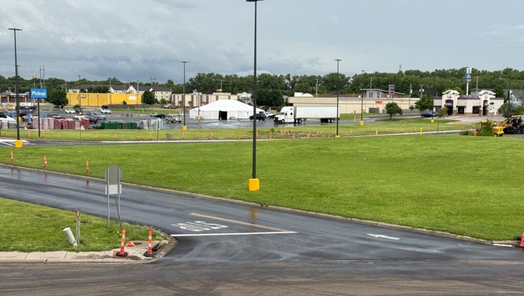 stop freshly painted on Walmart parking lot
