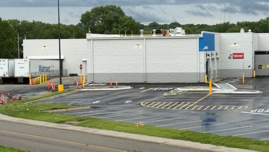 crosswalk freshly painted for Walmart parking lot