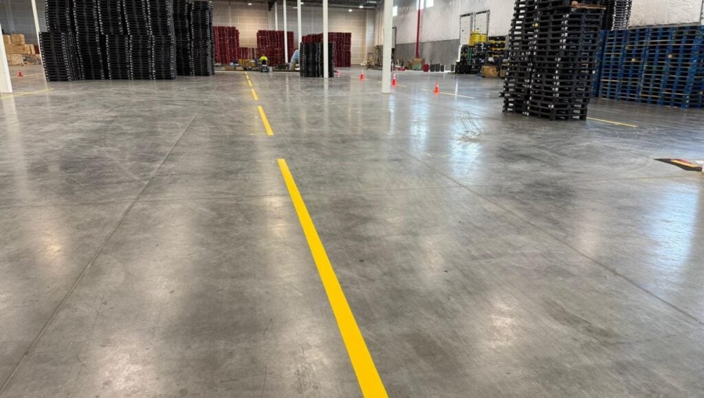 yellow line markings freshly painted for Propak warehouse