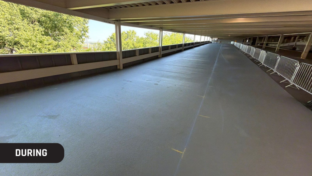 During Painting Parking Garage Striping for The Station Apartments in Kansas City, MO