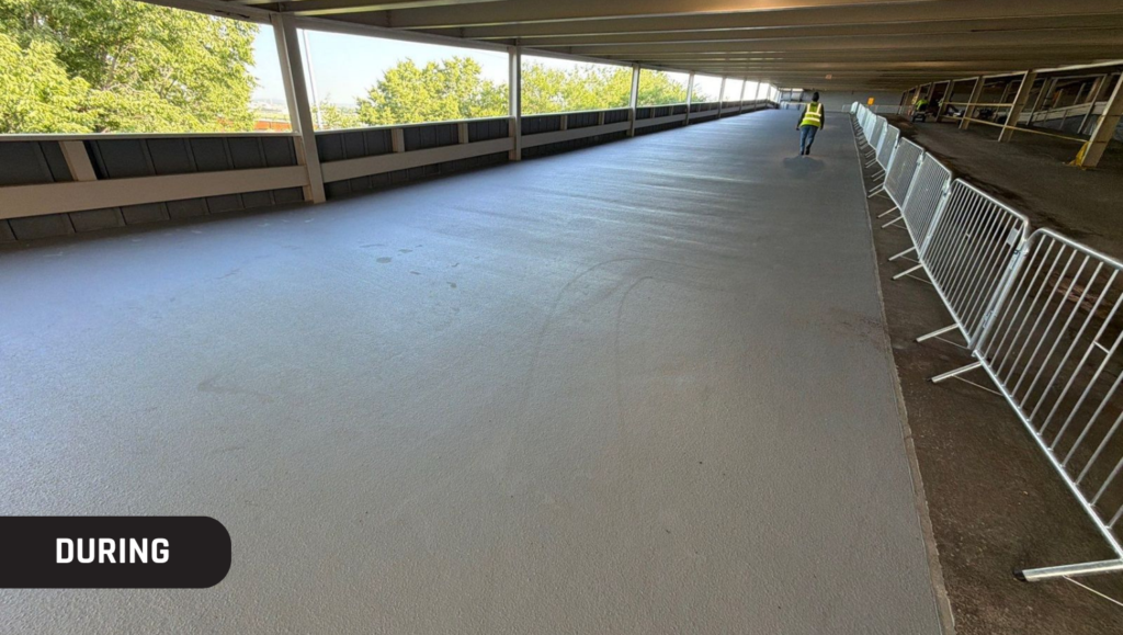 During Work Parking Garage Striping for The Station Apartments in Kansas City, MO