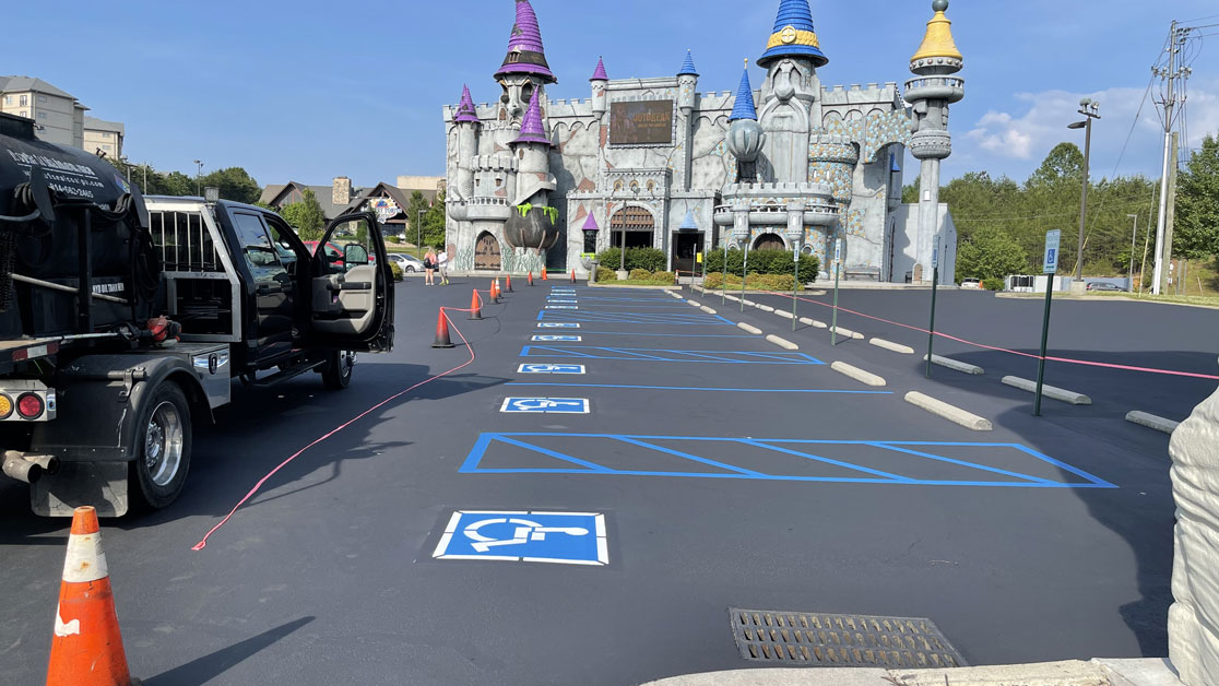 86,000 Sq. Ft. Sealcoating and Line Striping Project in Pigeon Forge, TN