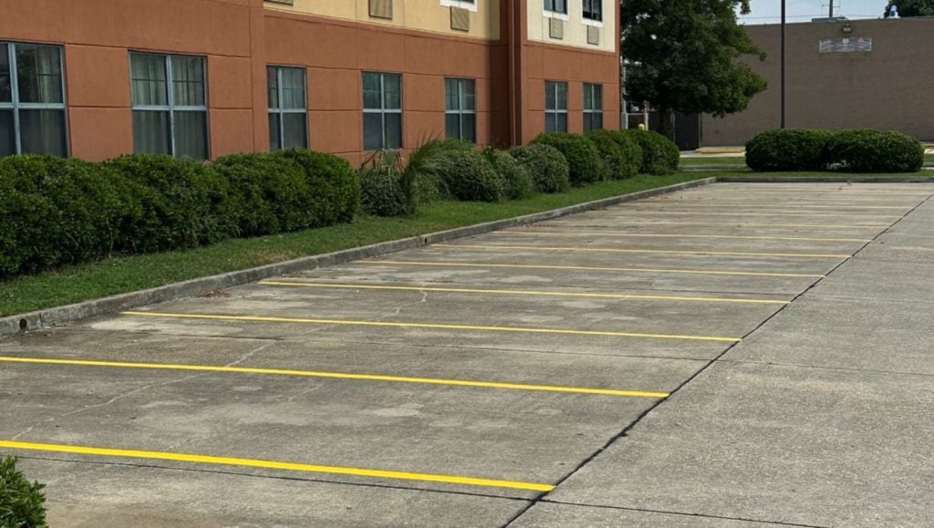 parking spots freshly painted for Extended Stay America parking lot