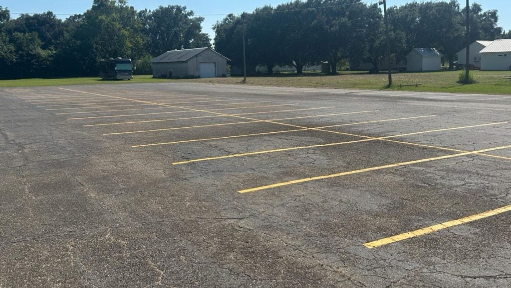 parking spots freshly painted for VFW parking lot