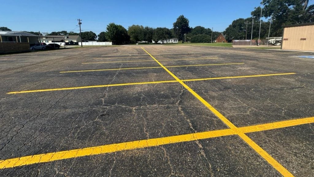 close-up of freshly painted parking spots for VFW parking lot