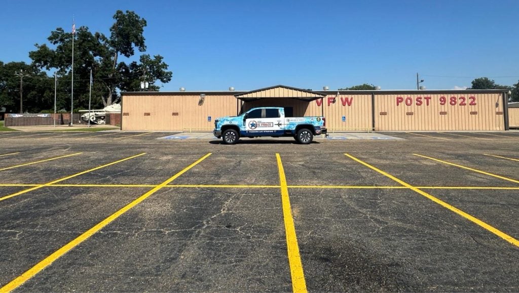 front view of the VFW parking lot freshly painted
