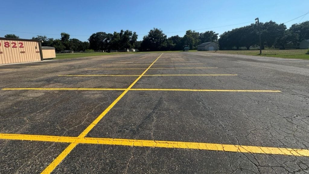 parking spots freshly painted for VFW parking lot