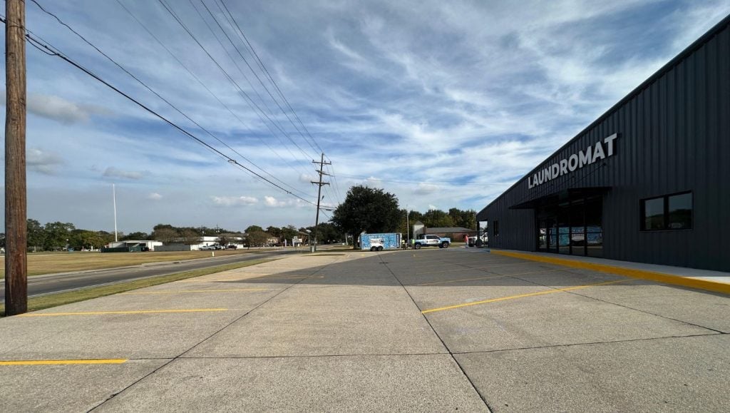 Gator Laundry parking lot with freshly painted parking spots