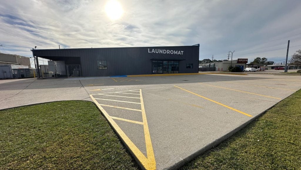 parking spots freshly painted for Gator Laundry