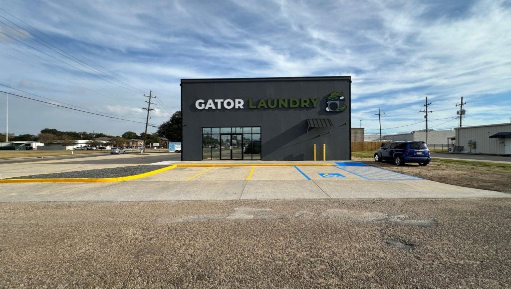 parking spots freshly painted for Gator Laundry parking lot