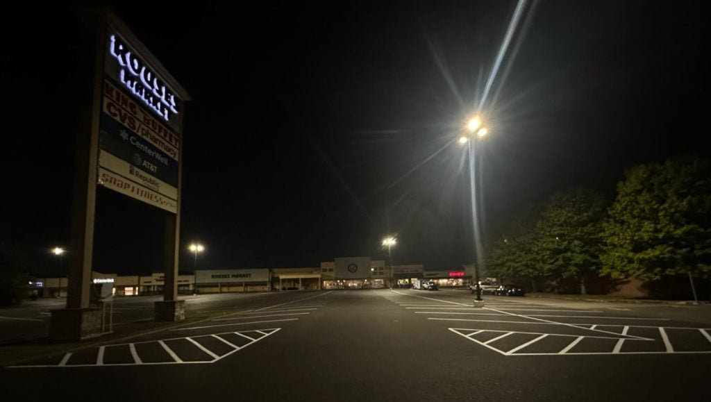 line markings freshly painted for Rouses’s Market parking lot