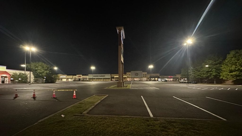 parking spots freshly painted for Rouses’s Market