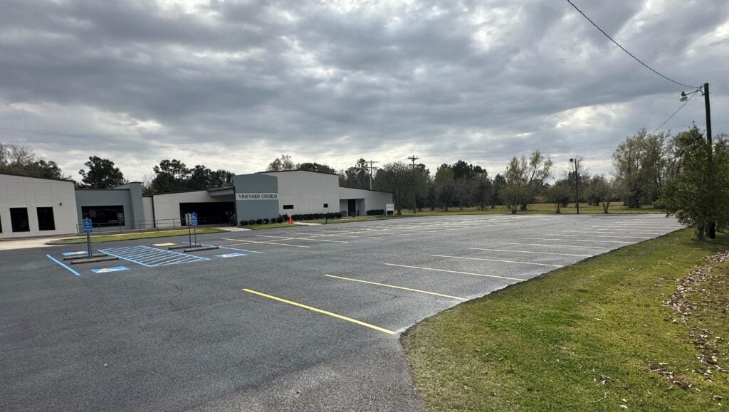 Vineyard Church parking lot freshly painted