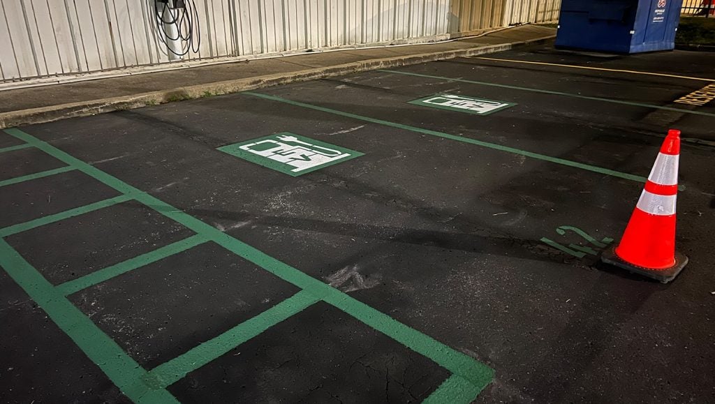 freshly painted reserved parking spots for Amteck of KY Inc.
