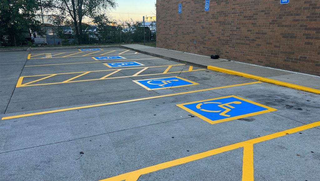 freshly painted parking spots for Aldi parking lot