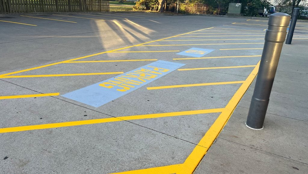 freshly painted line markings for Aldi parking lot