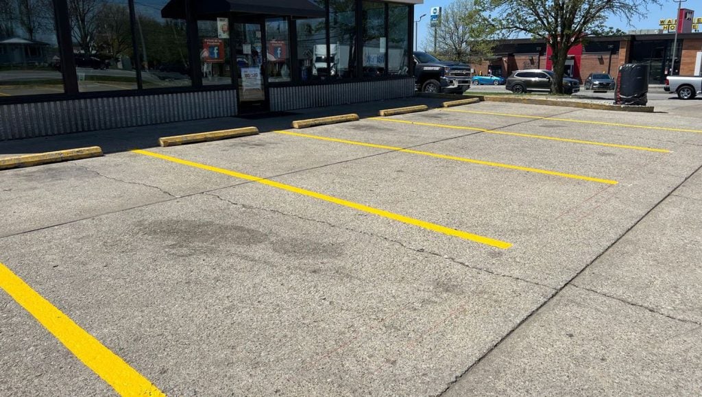 before view of line striping project in La Grange, KY