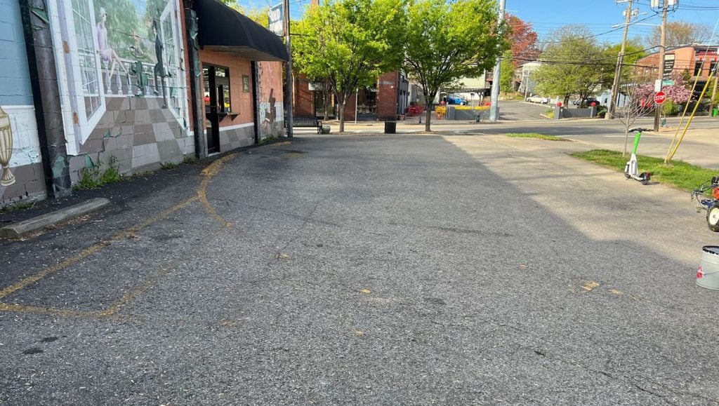 before view of parking lot striping project in Louisville, KY