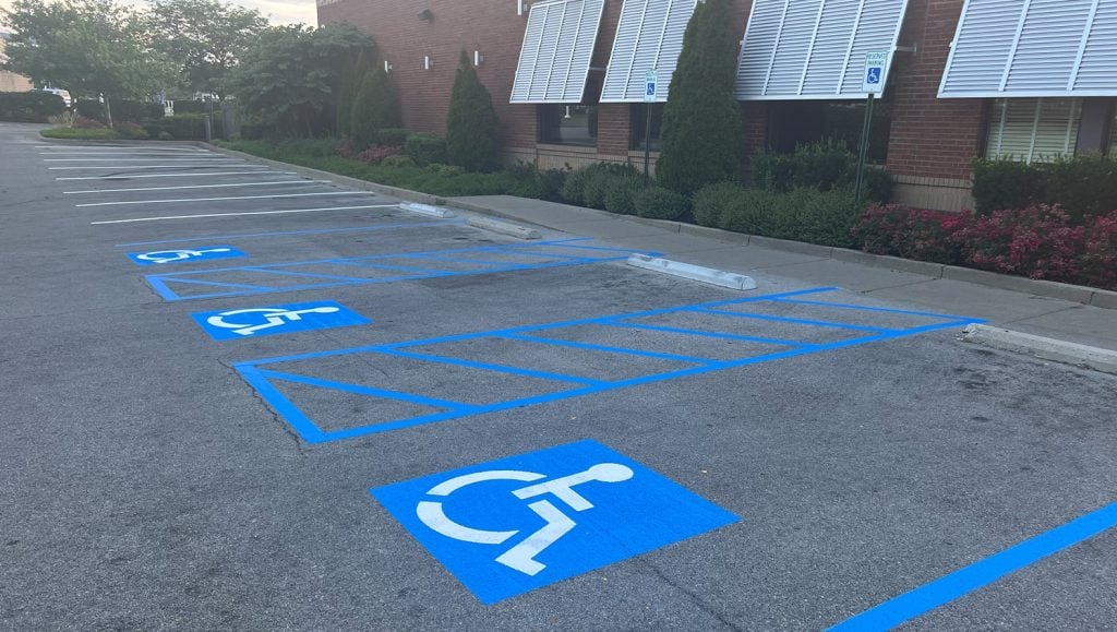 exterior view of Chuy’s Tex-Mex parking lot with freshly painted parking spots