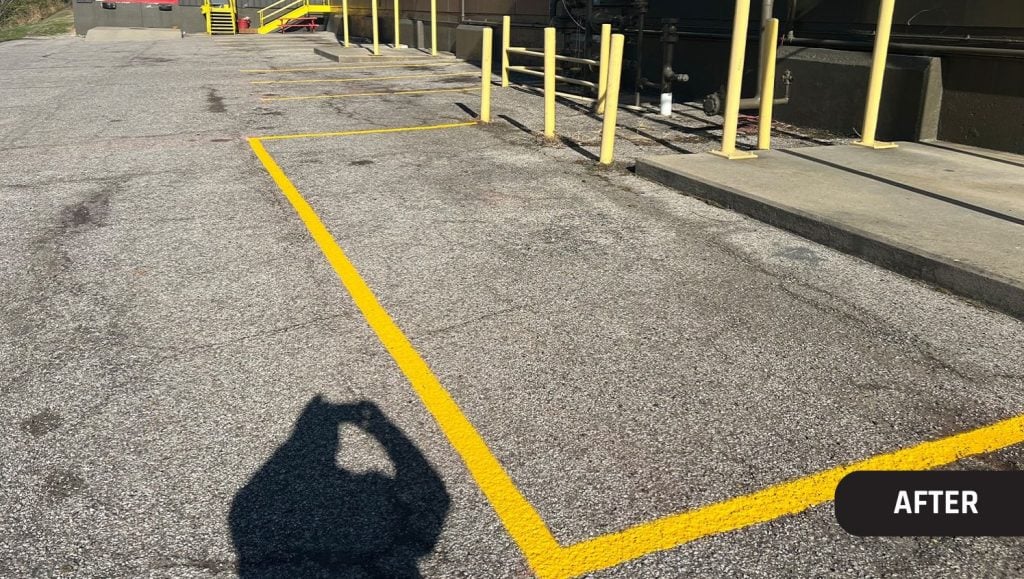 freshly painted line striping for Cardinal Aluminum Company parking lot