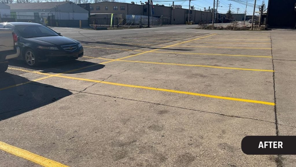 Cardinal Aluminum Company parking lot with freshly painted parking spots