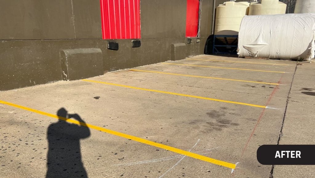 parking spots freshly painted for Cardinal Aluminum Company parking lot