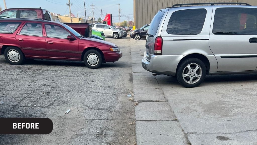 Cardinal Aluminum Company parking lot before new line striping