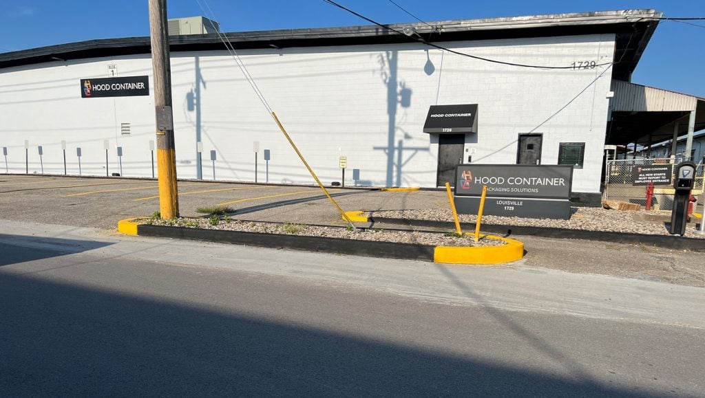 front view of hood container parking lot after line markings