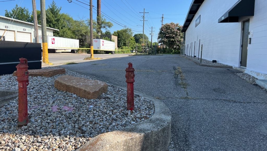 hood container parking lot before line markings