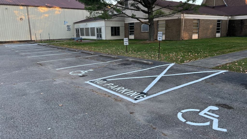 parking spots freshly painted for Cable Missionary Baptist Church parking lot