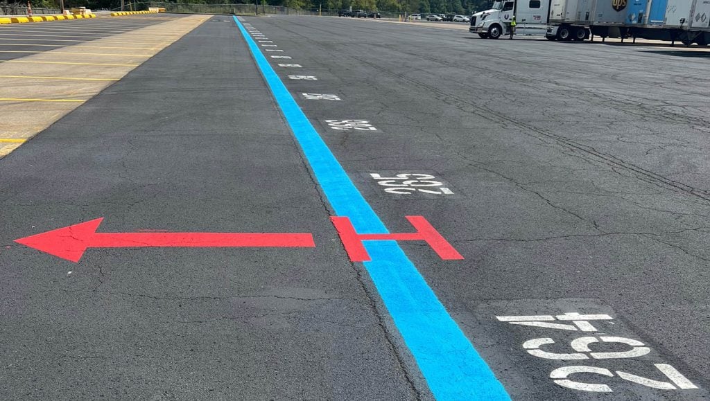 Amazon parking lot with freshly painted lines