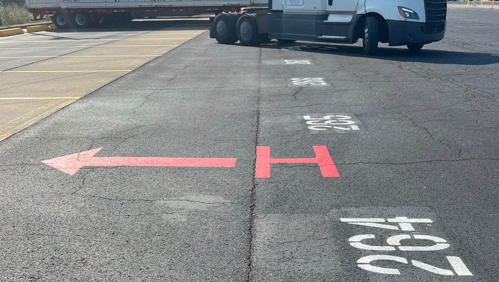 amazon parking lot with freshly painted line markings