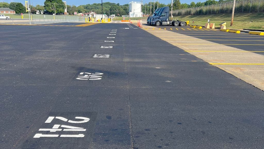 amazon parking lot with freshly painted lines