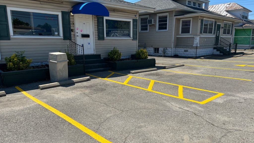Southside Christian Childcare parking lot with freshly painted parking lot lines