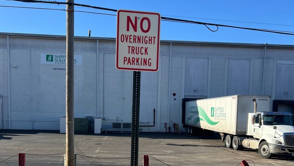 no overnight truck parking signage installed for Shipper’s Solutions parking lot