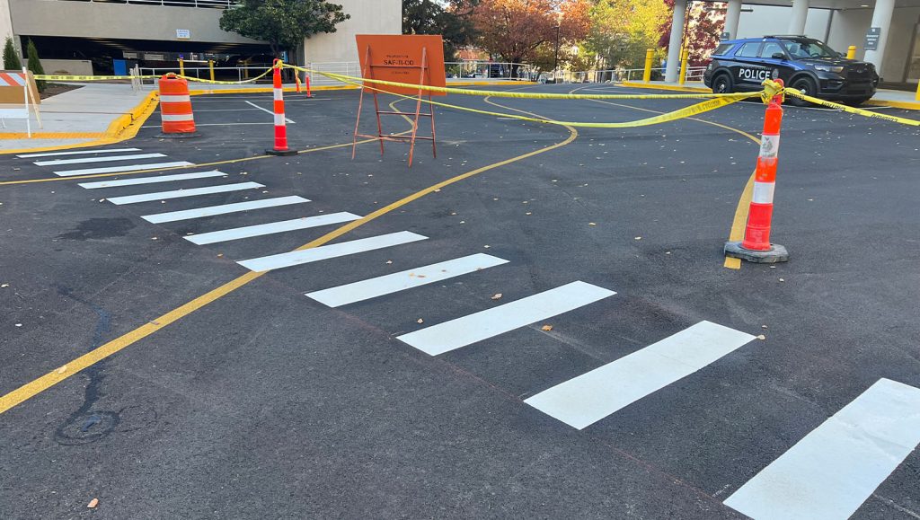 freshly painted crosswalk close-up for University of Kentucky Good Samaritan Hospital