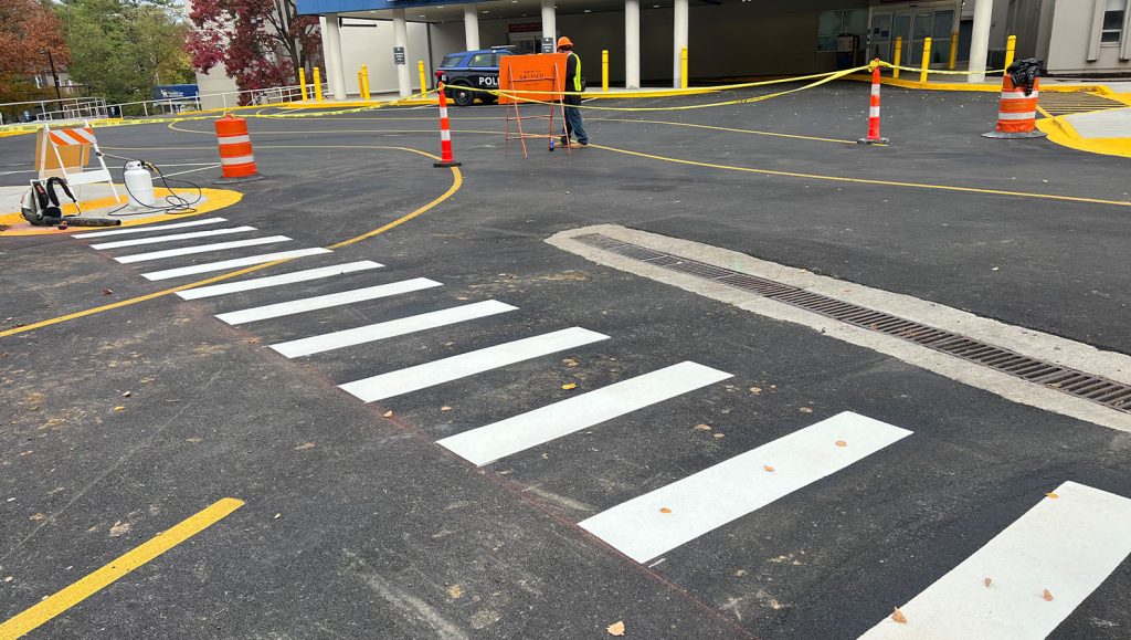 University of Kentucky Good Samaritan Hospital parking lot with new freshly painted crosswalk