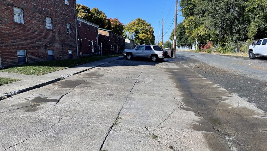 view of apartment complex prior to parking lot striping