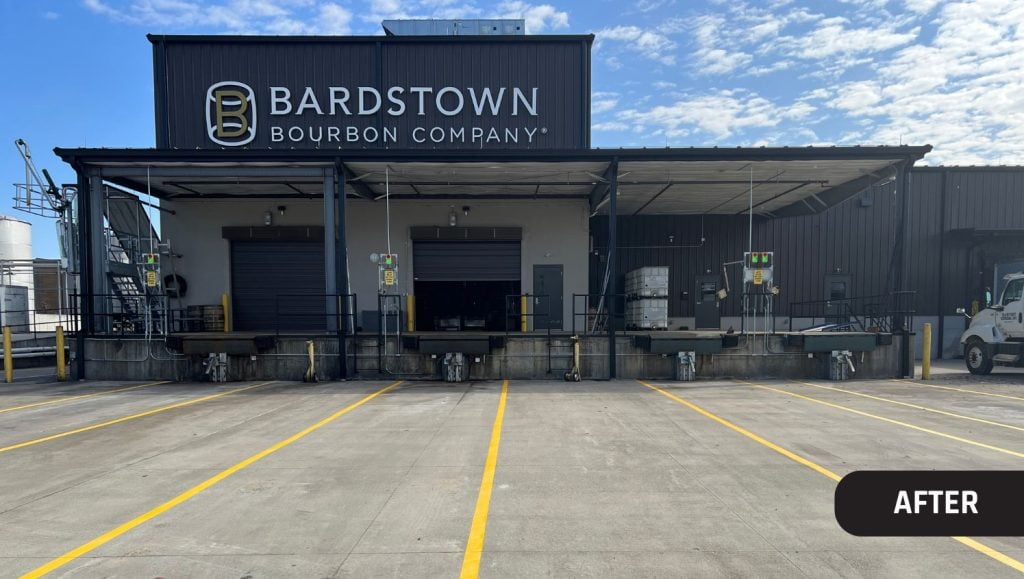 Bardstown Bourbon Company parking lot with freshly painted line markings
