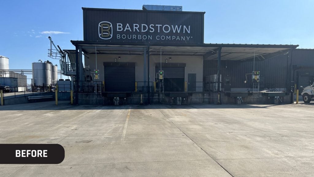 Bardstown Bourbon Company parking lot before new line markings