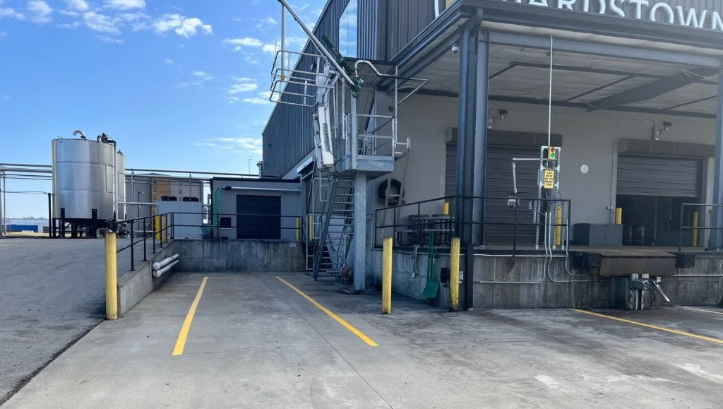 freshly painted line markings for Bardstown Bourbon Company parking lot