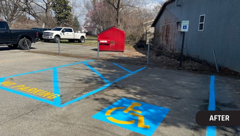 ada compliance parking spot freshly painted for Louisville Integrative Veterinary Services parking lot