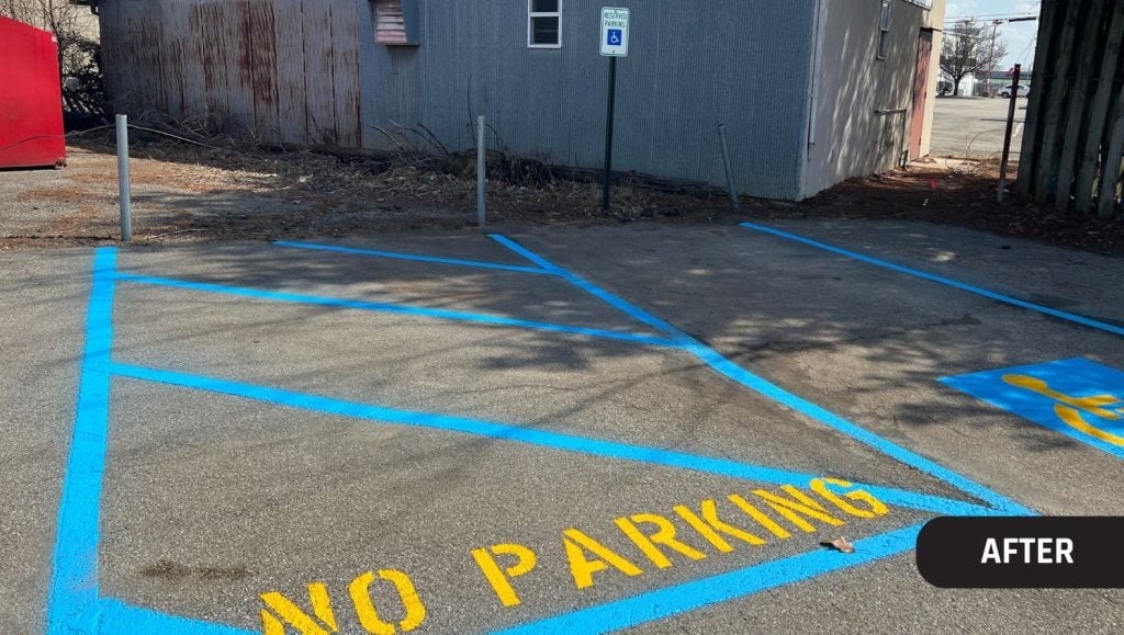 freshly line markings for Louisville Integrative Veterinary Services parking lot