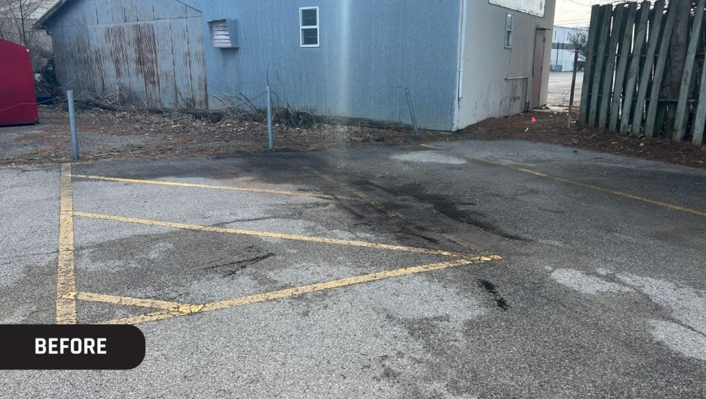 Louisville Integrative Veterinary Services parking lot with faded parking spot lines