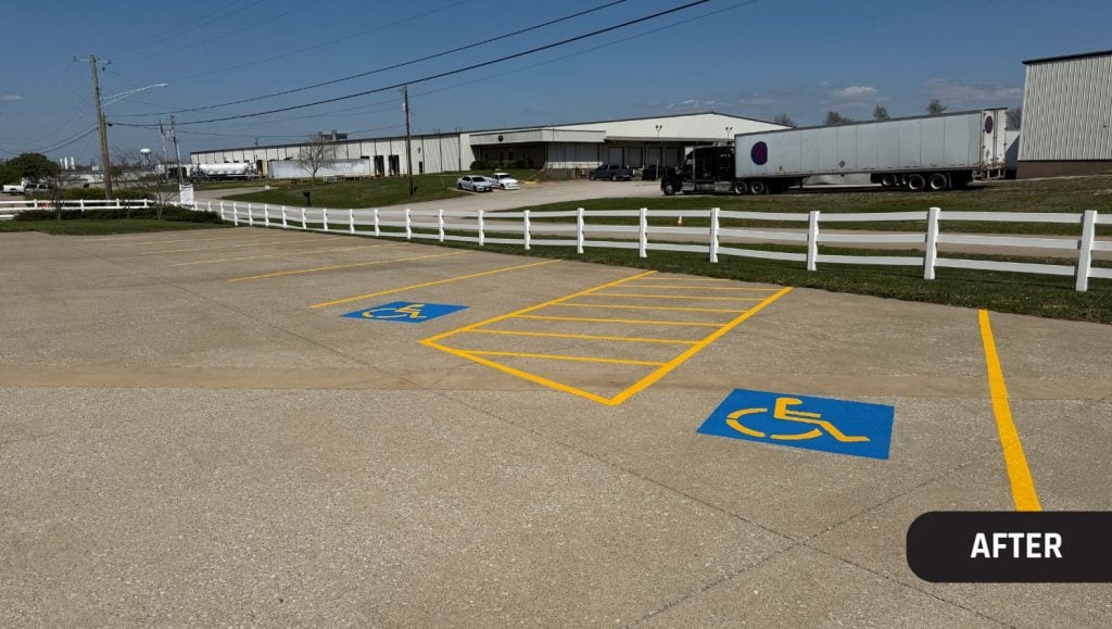 ada compliance parking spots freshly painted for Kerr Workforce Solutions parking lot