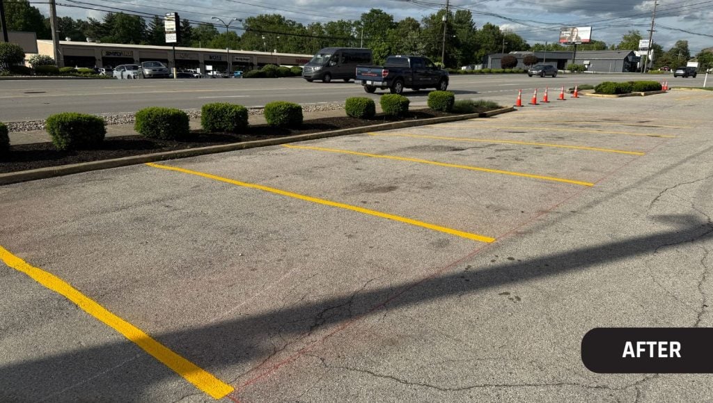 parking spots freshly painted for Big O Tires parking lot