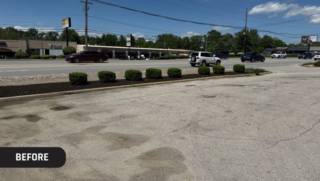 Big O Tires parking lot with no line markings
