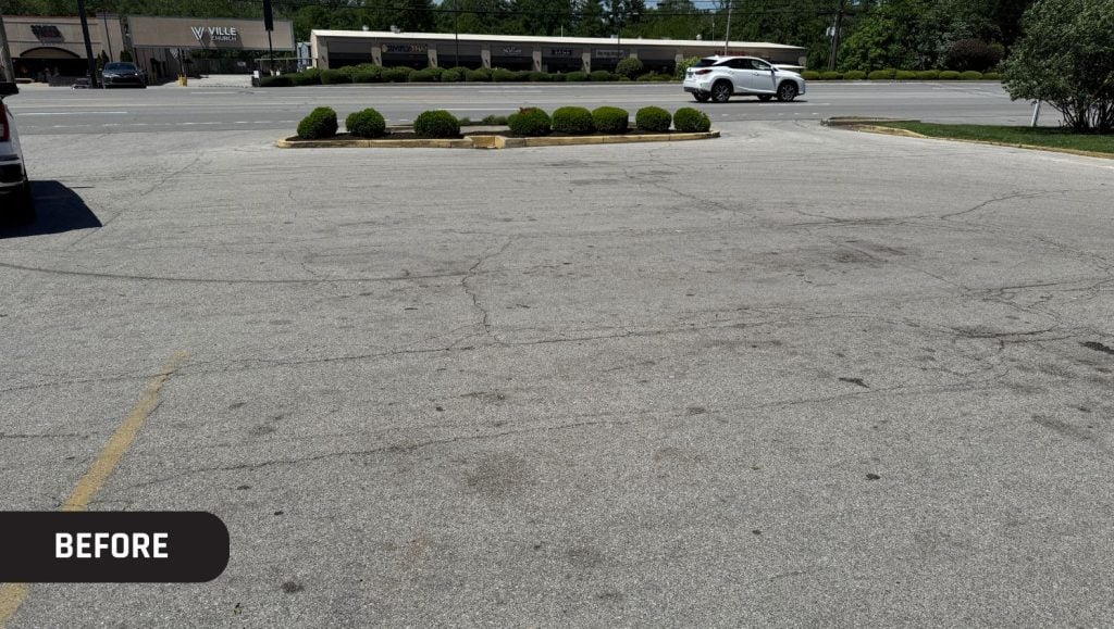 before portrait of Big O Tires parking lot with no parking spots