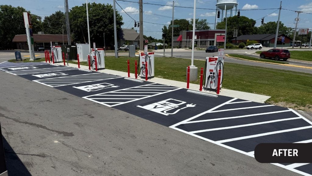 ev charging bay markings parking spots freshly painted for Circle K