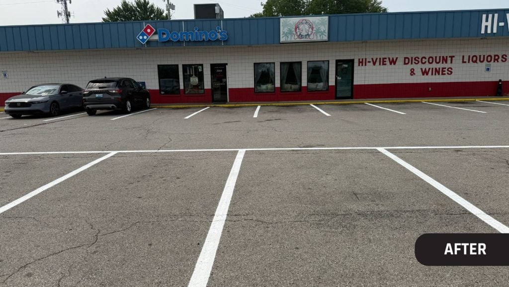 Hi-View Shopping Center parking lot freshly painted